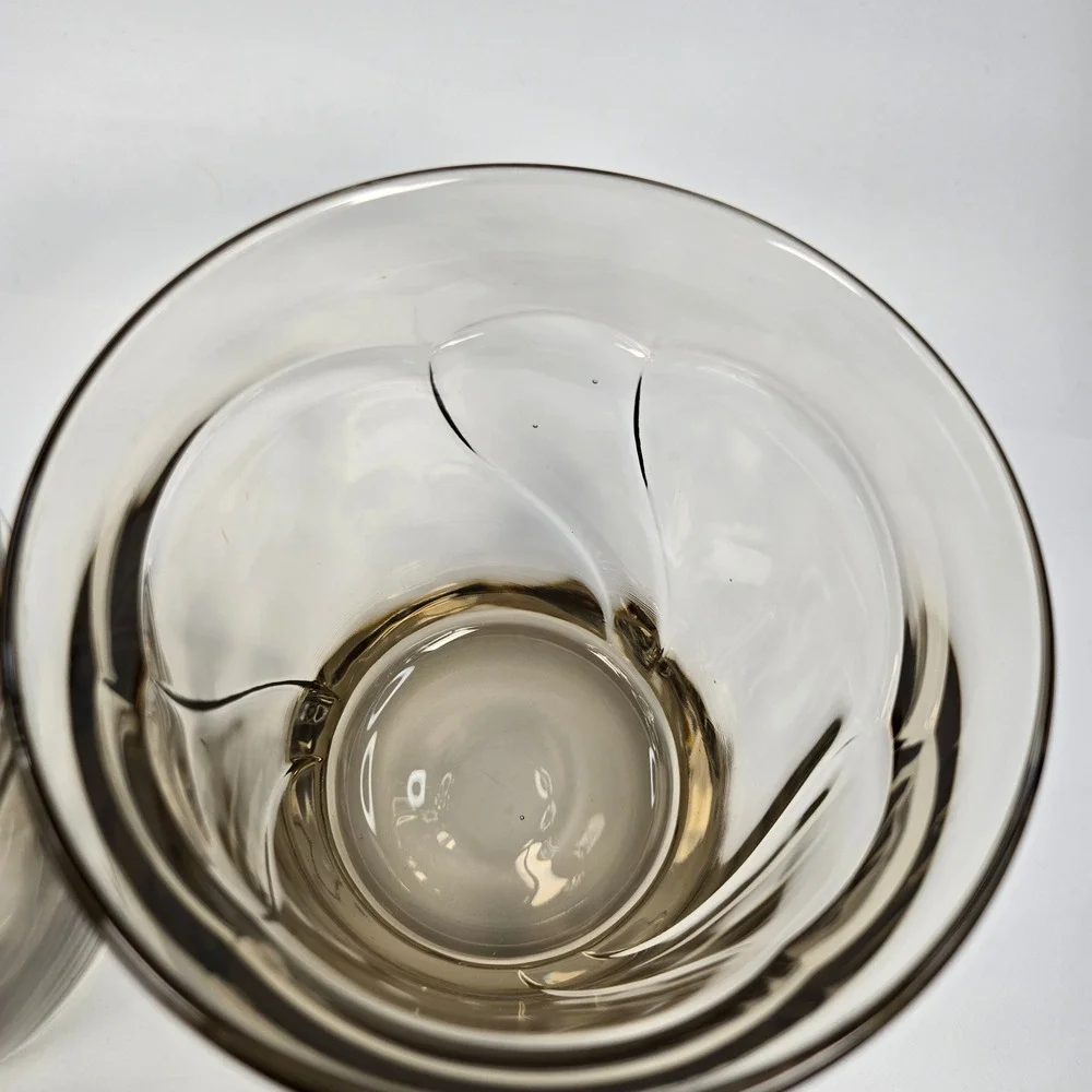4 Vintage Noritake Sweet Swirl Double Old Fashioned DOF Brown Smoke Glasses EUC‎